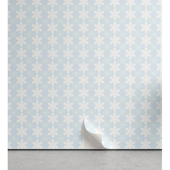 Ambesonne Floral Peel & Stick Wallpaper for Home, Vertical Spring Flowers, 13"x100", Pale Blue White