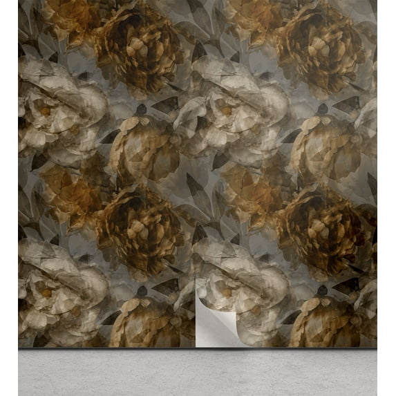 Ambesonne Floral Peel & Stick Wallpaper for Home, Vintage Feels Peony Flowers, 13"x100", Dimgray Ginger and Warm Taupe