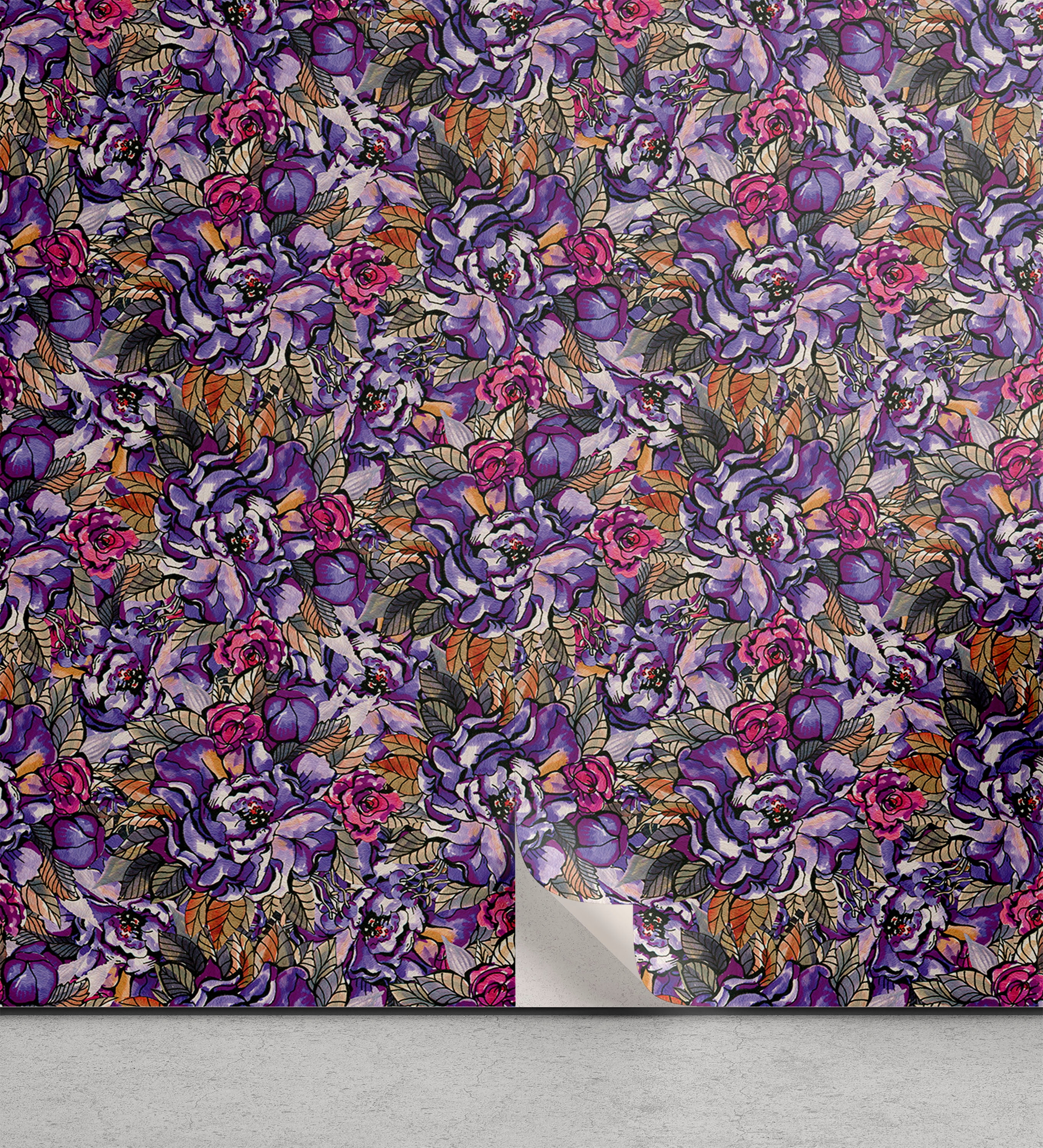 Ambesonne Floral Peel & Stick Wallpaper for Home, Vintage Ink Flowers