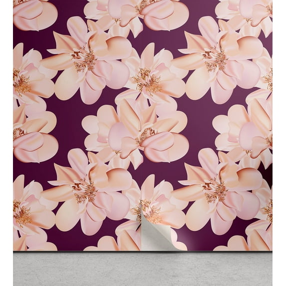 Ambesonne Floral Peel & Stick Wallpaper for Home, Vintage Pastel Rose Pattern, 13"x72", Peach Blush and Plum