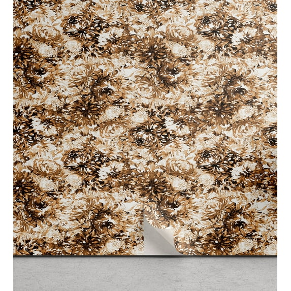 Ambesonne Floral Peel & Stick Wallpaper for Home, Watercolor Autumnal Floral, 13"x36", Caramel Pale Orange and Umber