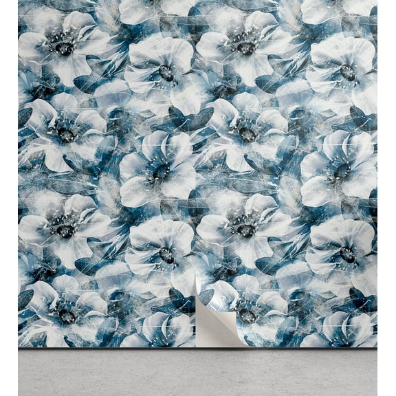 Ambesonne Floral Peel & Stick Wallpaper for Home, Weathered Art Flower Petals, 13"x36", Dark Turquoise and Blue Grey