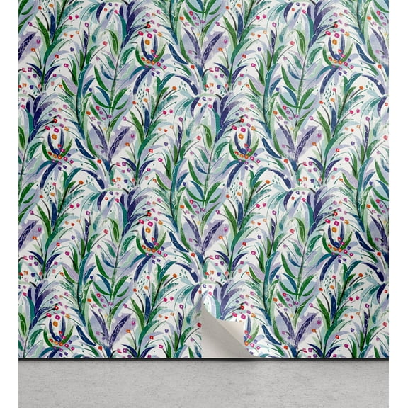 Ambesonne Floral Peel & Stick Wallpaper for Home, Whimsical Flowers Meadow, 13"x72", Green Purple Lilac