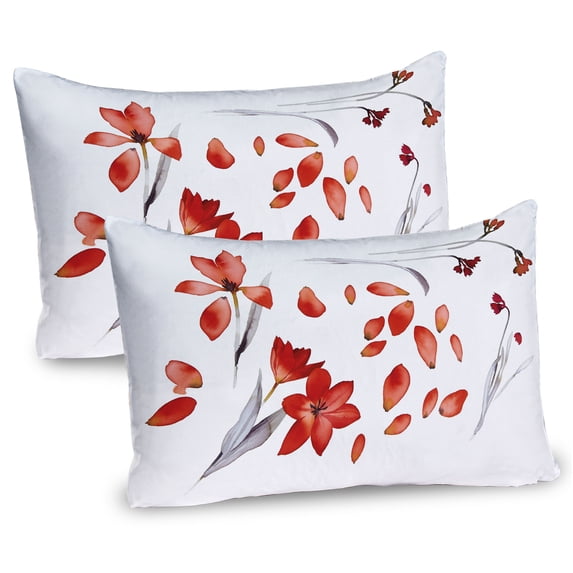 Ambesonne Floral Pillow Sham 2 Pack, Autumn Flowers Petals, 36"x20", Red Purplegrey