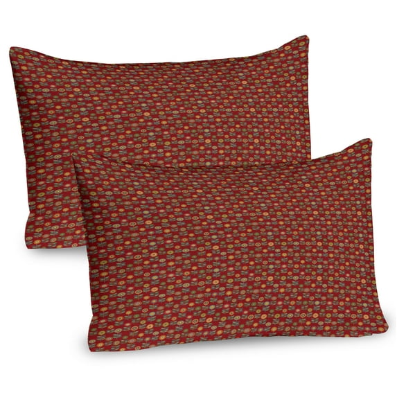Ambesonne Floral Pillow Sham 2 Pack, Bizarre Flower Silhouettes, 26"x20", Burgundy and Multicolor