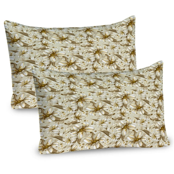 Ambesonne Floral Pillow Sham 2 Pack, Blooming Flowers Petals, 36"x20", White Yellow Beige
