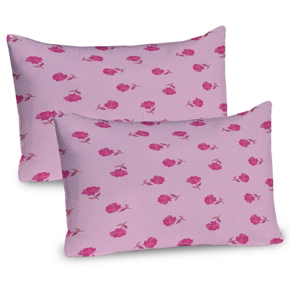 Ambesonne Floral Pillow Sham 2 Pack, Blooming Romantic Garden Art, 30"x20", Hot Pink Grey Pink