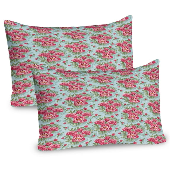 Ambesonne Floral Pillow Sham 2 Pack, Blooming Vintage Garden Art, 26"x20", Blue Pink