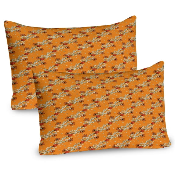 Ambesonne Floral Pillow Sham 2 Pack, Blossoms in Tangerine Tones, 30"x20", Dark Orange Red and White