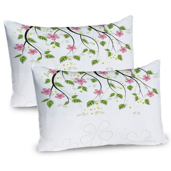 Ambesonne Floral Pillow Sham 2 Pack, Branch with Flowers, 26"x20", Pink Green
