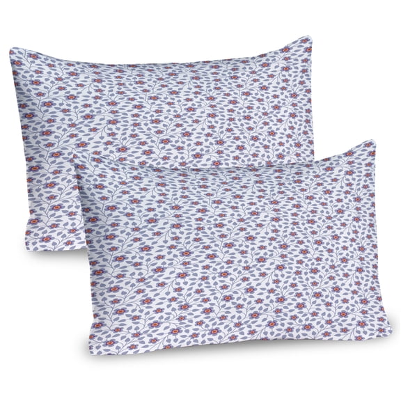 Ambesonne Floral Pillow Sham 2 Pack, Burgeoning Spring Flowers, 26"x20", Ceil Blue White