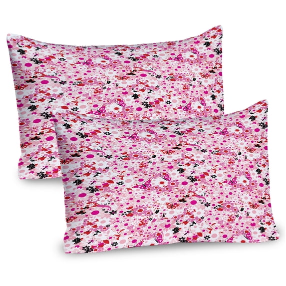 Ambesonne Floral Pillow Sham 2 Pack, Butterflies Flower Petals, 36"x20", White Hot Pink Vermilion