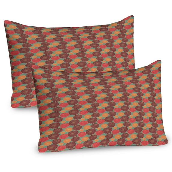 Ambesonne Floral Pillow Sham 2 Pack, Carnation and Calendula Art, 26"x20", Burnt Orange and Red