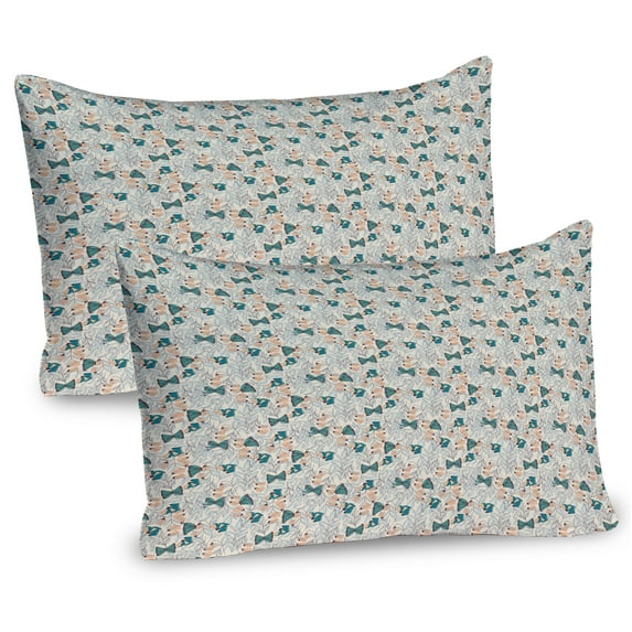 Ambesonne Floral Pillow Sham 2 Pack, Charming Flowers Butterflies, 26"x20", Eggshell Dark Seafoam