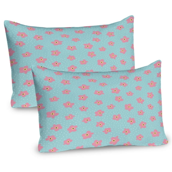 Ambesonne Floral Pillow Sham 2 Pack, Cherry Blossom Flowers, 36"x20", Seafoam Pink Pale Orange