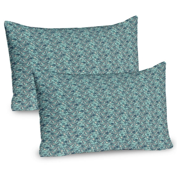 Ambesonne Floral Pillow Sham 2 Pack, Classic Oriental Blooms Art, 36"x20", Pale Blue and Champagne