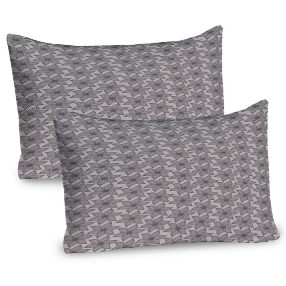 Ambesonne Floral Pillow Sham 2 Pack, Coffee Tones Flowers Art, 36"x20", Pale Taupe and Grey