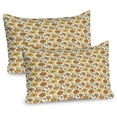 thumbnail image 1 of Ambesonne Floral Pillow Sham 2 Pack, Colorful Cartoon Flowers, 26"x20", Mustard Vermilion White, 1 of 3