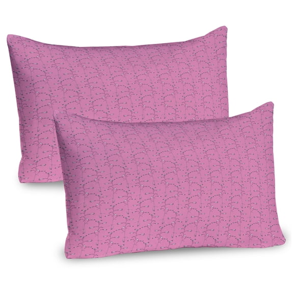 Ambesonne Floral Pillow Sham 2 Pack, Continuous Hand Drawn Herbs, 30"x20", Pink Eggplant and White