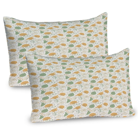 Ambesonne Floral Pillow Sham 2 Pack, Curlicue Graceful Flowers, 36"x20", Reseda Green Dark Peach