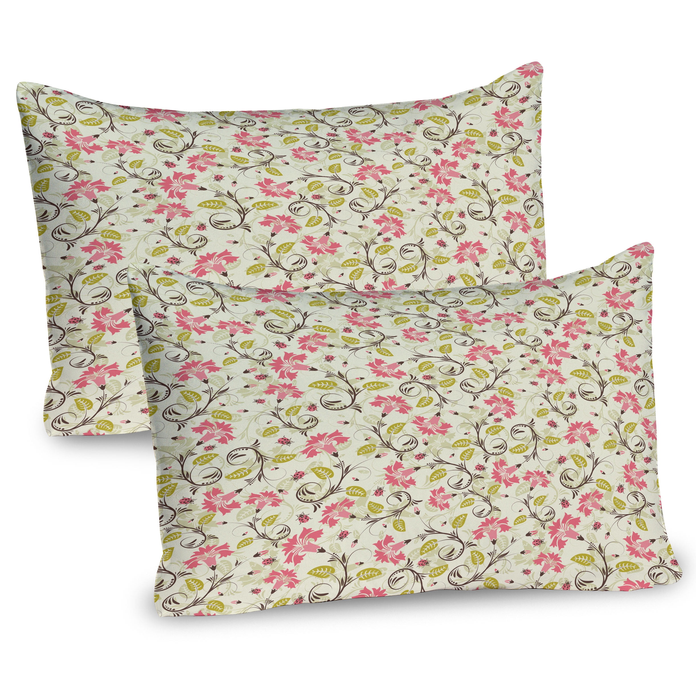 Pale Green and Pink Floral Microfiber Pillow Sham Set