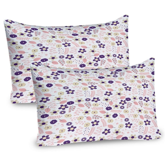 Ambesonne Floral Pillow Sham 2 Pack, Dahlia and Chrysanthemum, 30"x20", Purple Coral and Cream