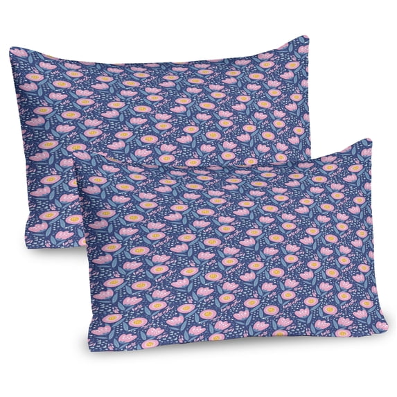Ambesonne Floral Pillow Sham 2 Pack, Dreamy Flowers Petals Spring, 26"x20", Rose Dark Lavender