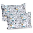thumbnail image 1 of Ambesonne Floral Pillow Sham 2 Pack, Exotic Leaf Flower Drawings, 36"x20", White Blue Orange, 1 of 3
