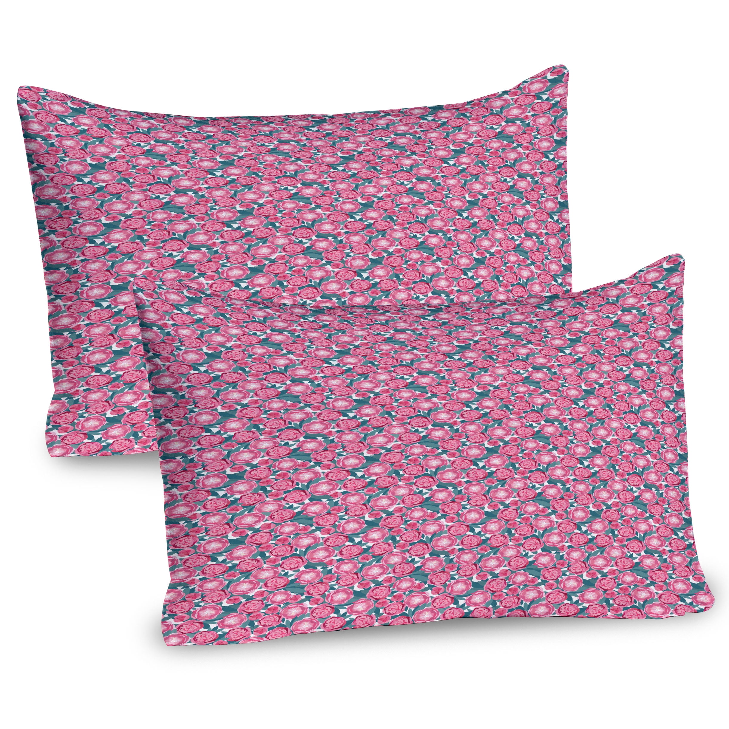 Teal Pink Magenta Floral Microfiber Pillow Sham Set