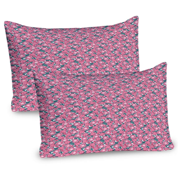 Ambesonne Floral Pillow Sham 2 Pack, Flower Tendrils and Leaves, 30"x20", Teal Pink Magenta