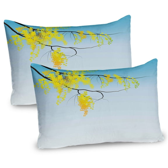 Ambesonne Floral Pillow Sham 2 Pack, Flowers Bud Blossom Art, 26"x20", Yellow Brown Blue