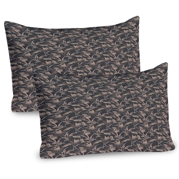 Ambesonne Floral Pillow Sham 2 Pack, Flowers and Leaves Exotic, 26"x20", Dark Grey Dark Tan