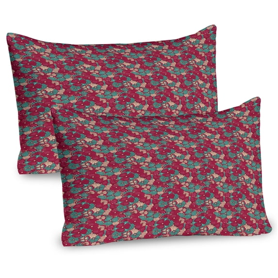 Ambesonne Floral Pillow Sham 2 Pack, Folklore Flowers, 36"x20", Peach Dark Coral