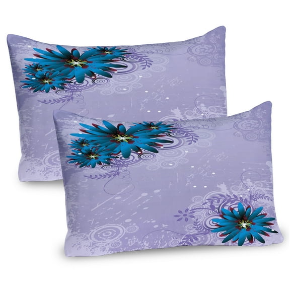 Ambesonne Floral Pillow Sham 2 Pack, Graphic Ornament Flowers, 30"x20", Dark Blue Burgundy