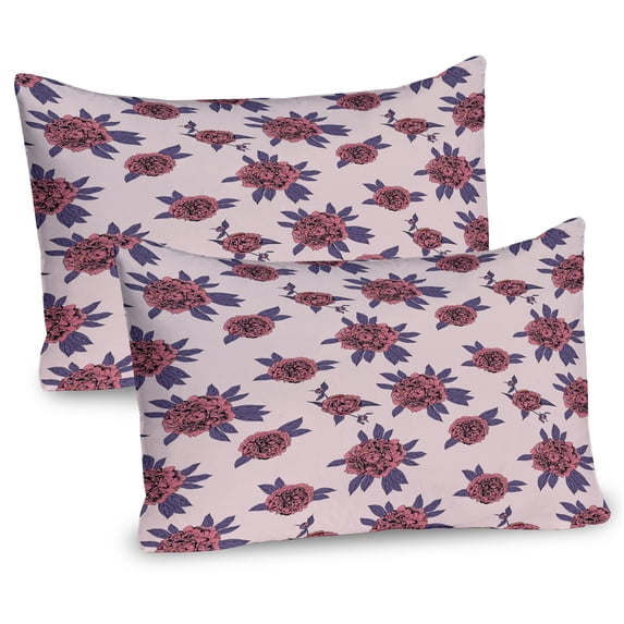 Ambesonne Floral Pillow Sham 2 Pack, Grown Peony Flowers Bloom, 30"x20", Blush Pale Eggplant