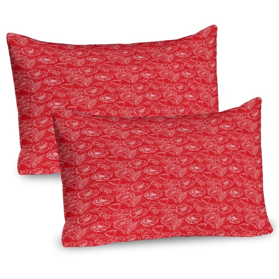 Ambesonne Floral Pillow Sham 2 Pack, Hand Drawn Poppies Flourish, 30"x20", Vermillion and White