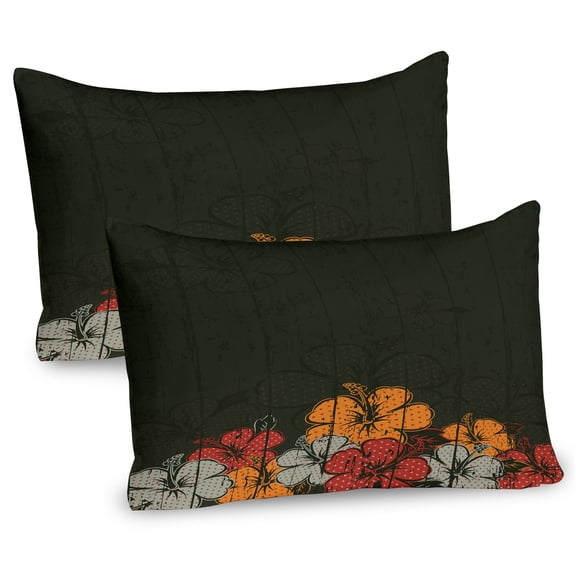 Ambesonne Floral Pillow Sham 2 Pack, Hawaiian Romantic, 26"x20", Amber Red Army Green