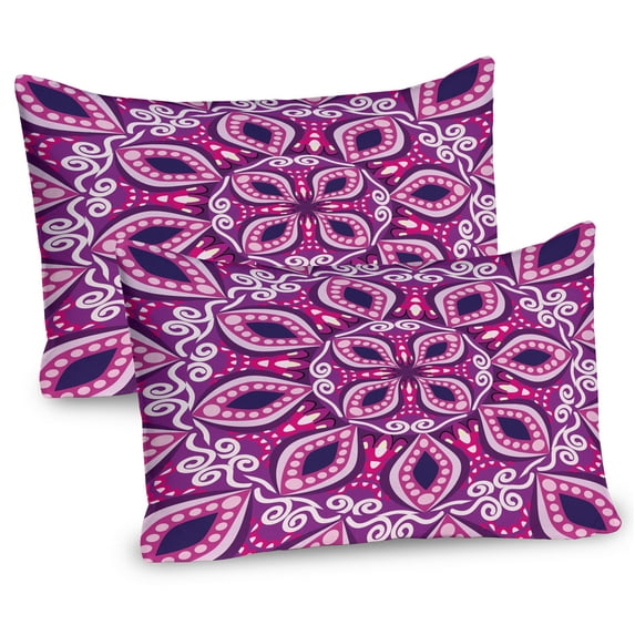 Ambesonne Floral Pillow Sham 2 Pack, Lace Trippy Flowers Leaf, 26"x20", Magenta Pink Plum