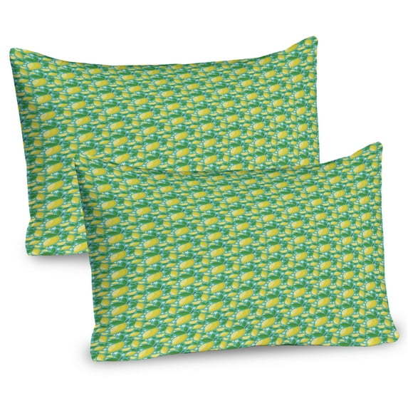 Ambesonne Floral Pillow Sham 2 Pack, Lemons Leaves and Flowers, 36"x20", Seafoam Green and Yellow