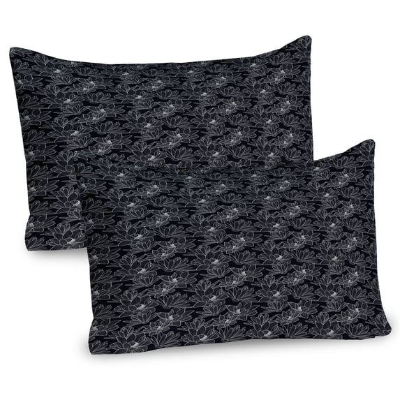 Ambesonne Floral Pillow Sham 2 Pack, Lotus Flower Drawing, 30"x20", Charcoal Grey Coconut