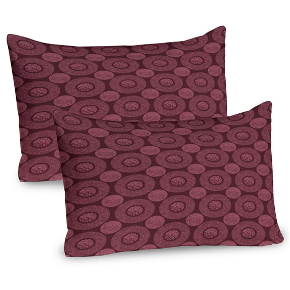 Ambesonne Floral Pillow Sham 2 Pack, Mandala Motif Oriental Folk, 30"x20", Dark Fuchsia Dried Rose