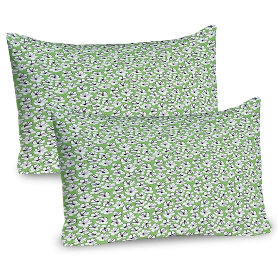 Ambesonne Floral Pillow Sham 2 Pack, Modern Grunge Summer Petals, 26"x20", Shamrock Green Black