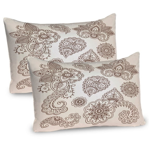 Ambesonne Floral Pillow Sham 2 Pack, Monochrome Paisley Doodle, 36"x20", Beige Brown