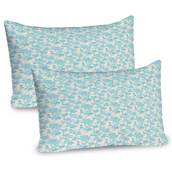 Ambesonne Floral Pillow Sham 2 Pack, Oriental Blooming, 36"x20", Champagne Pale Blue