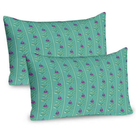 Ambesonne Floral Pillow Sham 2 Pack, Oriental Style Flower Leaves, 26"x20", Sea Green Purple