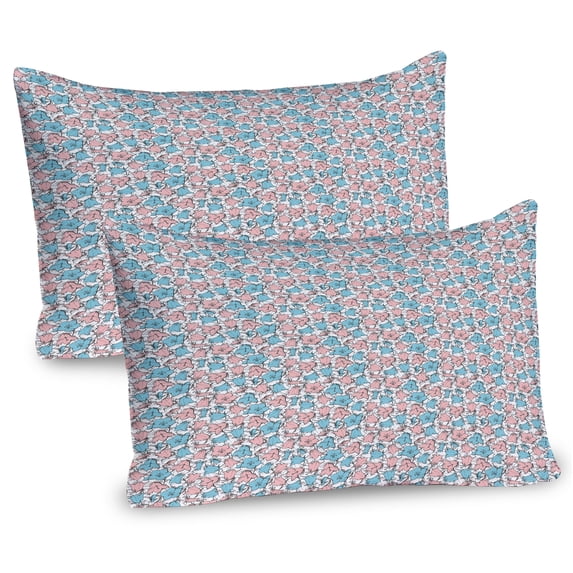 Ambesonne Floral Pillow Sham 2 Pack, Pastel Bellflowers Bouquets, 30"x20", Blue Rose and White