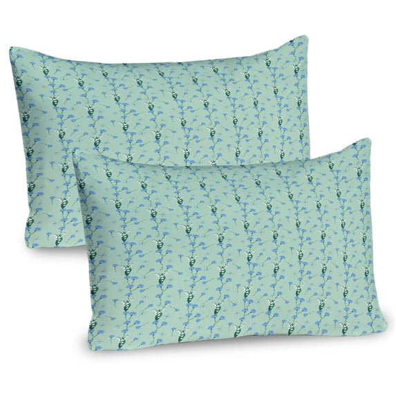 Ambesonne Floral Pillow Sham 2 Pack, Pastel Blooms Cornflowers, 30"x20", Mint Green Azure Blue