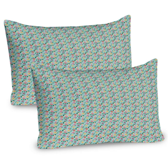 Ambesonne Floral Pillow Sham 2 Pack, Pattern of Flowers Art, 26"x20", Mint Green Multicolor