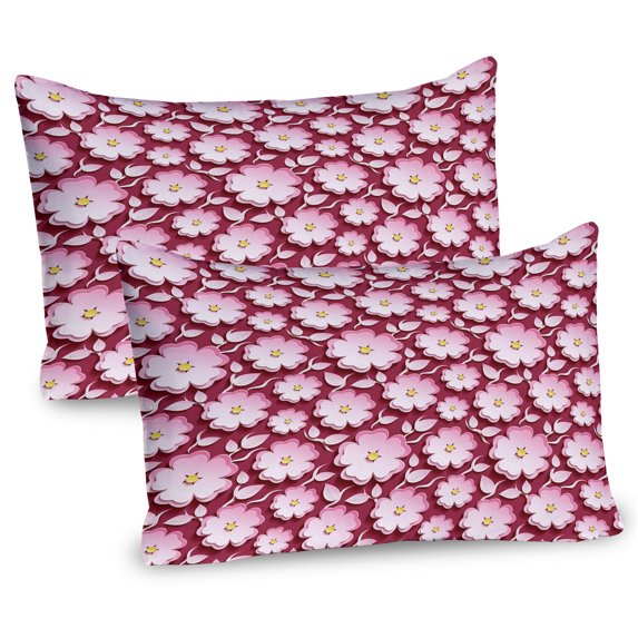 Ambesonne Floral Pillow Sham 2 Pack, Petal of Japanese Cherry, 36"x20", Pale Pink Maroon Yellow