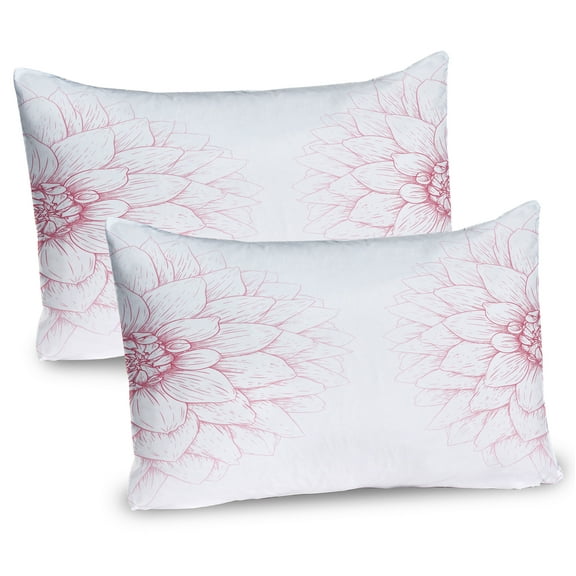 Ambesonne Floral Pillow Sham 2 Pack, Pink Blossom Flower, 30"x20", White and Pink